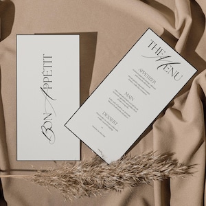 Modelo de cardápio de casamento com dinheiro antigo Menu de casamento retrô Cartão de cardápio de casamento em preto e branco Modelo de cardápio de casamento elegante Cartão de cardápio de jantar de casamento