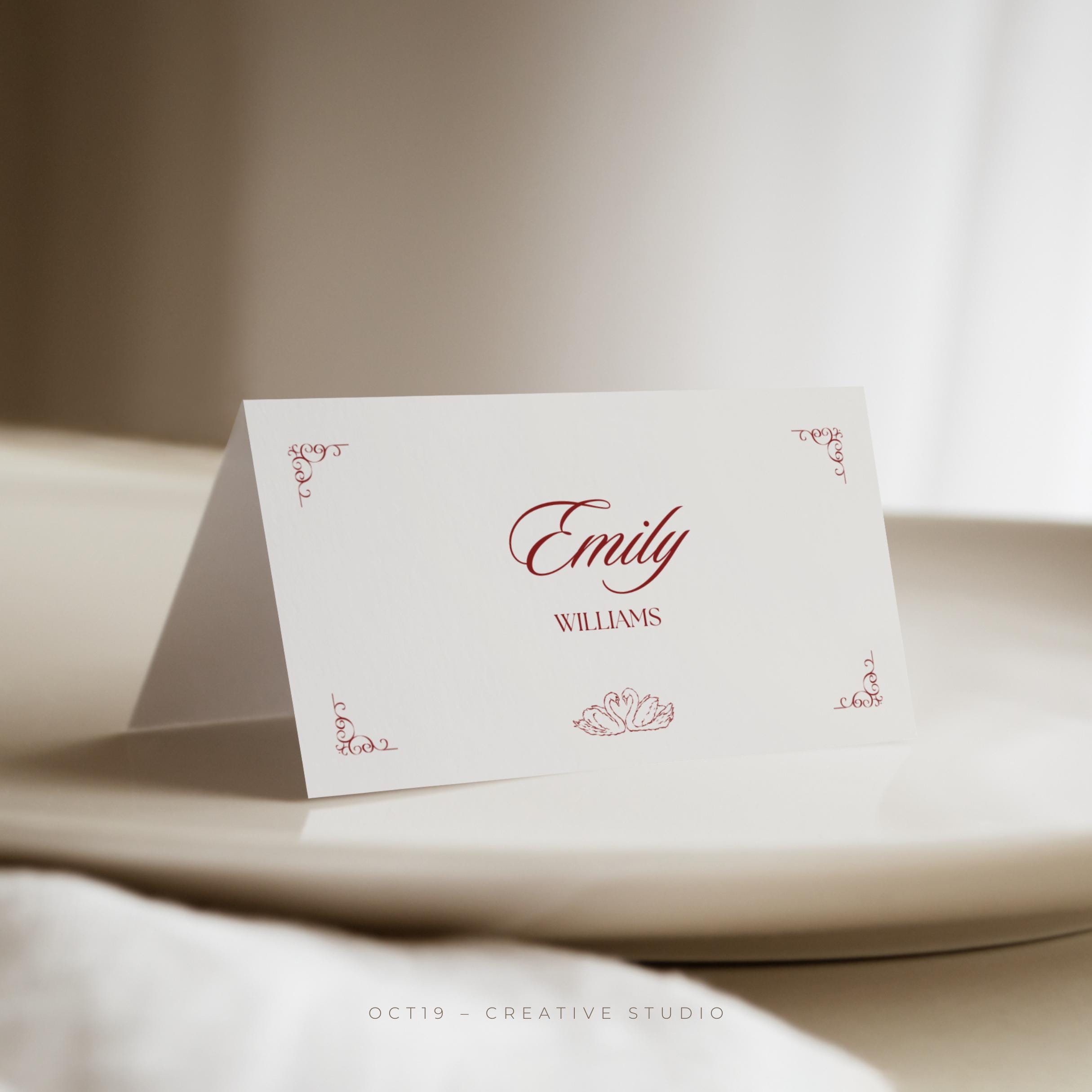 Swan Wedding Place Cards Retro Wedding Name Card Template Wedding Guest Name Tag Wedding Table Name Card Place Setting Wedding Table Decor