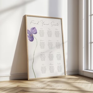 Gráfico de assentos florais Download digital Modelo de gráfico de assentos de flores silvestres Placa de gráfico de assentos minimalista Placa de assentos Boho Gráfico de assentos de flores
