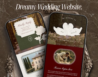 Burgundy & Green Wedding Website Canva Template Swan Wedding Website with RSVP Digital Wedding Invitation Save The Date Website Template
