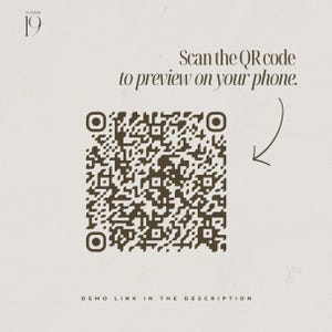 May include: A beige background with a QR code and the text "Scan the QR code to preview on your phone." The date "October 19" is in the upper left corner, and "DEMO LINK IN THE DESCRIPTION" is at the bottom.
