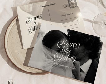 Retro Save The Date Postcard Old Money Wedding Save The Date Vintage Save The Date With Photo Wedding Announcement Canva Template