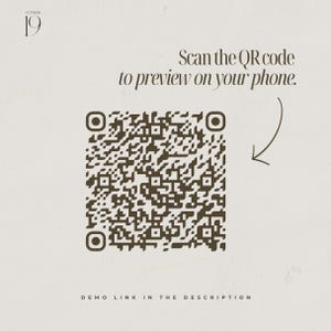 May include: A beige background with a QR code and the text "Scan the QR code to preview on your phone." The date "October 19" is in the upper left corner. The text "Demo link in the description" is at the bottom.