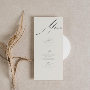 Modèle de carte de menu simple Menu manuscrit Modèle de mariage Carte de menu de mariage Canva téléchargeable Cartes de menu de table Menu moderne modifiable