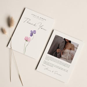 Minimalistische Hochzeit Dankeskarte mit Foto Dankeskarte Hochzeit Danksagungskarte Dankeskarten zur  Hochzeit Dankeskarte Vorlage