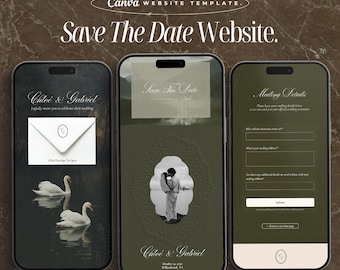Old Money Wedding Save The Date Website Template Canva Website Digital Wedding Invitation Save The Date Website Wedding