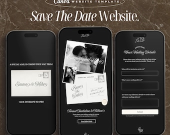 Vintage Postcard Wedding Save The Date Website Template Canva Website Digital Wedding Invitation Save The Date Website Wedding