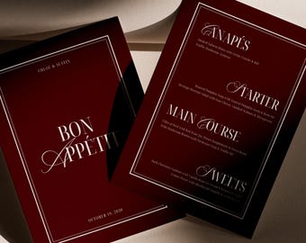 Modello di menu per matrimonio "vecchia ricchezza" Modello di menu per matrimonio retrò Modello di menu per matrimonio vintage Modello di menu per matrimonio elegante Menù per cena di matrimonio