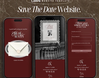 Old Money Wedding Save The Date Website Template Canva Website Digital Wedding Invitation Save The Date Website Wedding
