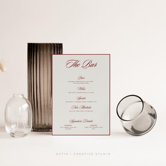 Old Money Bar Menu Retro Bar Menu Template Drink Menu Old Money Wedding Menu Template Cocktail Menu Wedding Bar Vintage Signature Drink