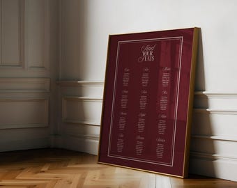 Gráfico de assentos de casamento retrô, modelo de gráfico de assentos vintage, gráfico de assentos de casamento elegante, sinalização de casamento antiga, placa de casamento retrô