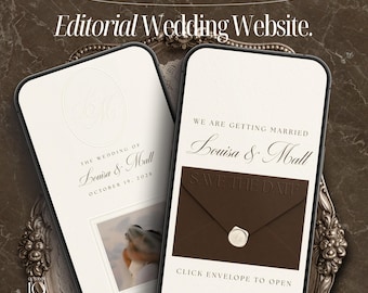 Ivory Wedding Website Template With Embossed Monogram Canva Wedding Website with RSVP Minimalist Digital Invitation Save The Date Website