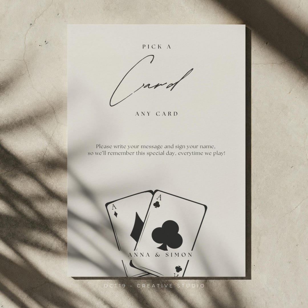Pick A Card Guest Book Sign Playing Card Guest Book Signage Modern ...