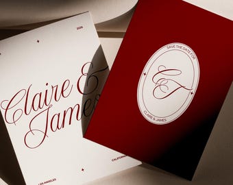 Convite de casamento clássico com monograma, estilo vintage, inspirado em Hollywood, com um toque retrô. Logotipo para casamento.