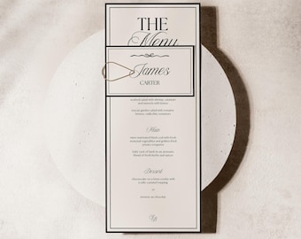 Conjunto de menú de boda Plantilla de menú de boda con dinero antiguo Tarjeta de menú de boda en blanco y negro Plantilla de menú de boda retro Tarjeta de menú de cena de boda