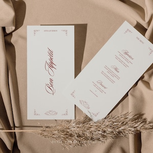 Tarjeta de menú de boda con cisne Menú de cena de boda Menú de boda retro Dibujo de flecos Plantilla de menú de boda con dinero antiguo Menú de boda retro personalizado