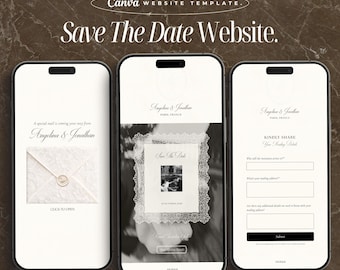 Vintage Editorial Wedding Save The Date Website Template Canva Website Digital Wedding Invitation Save The Date Website Wedding