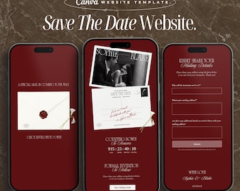 Vintage Postcard Wedding Save The Date Website Template Canva Website Digital Wedding Invitation Save The Date Website Wedding
