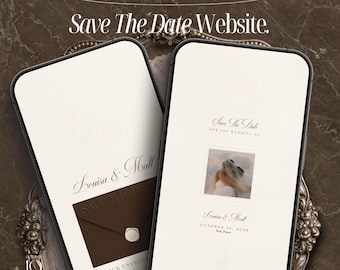 Modelo de site vintage editorial para convite de casamento "Save the Date" no Canva | Convite de casamento digital para site |