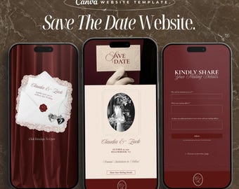 Old Money Wedding Save The Date Website Template Canva Website Digital Wedding Invitation Save The Date Website Wedding