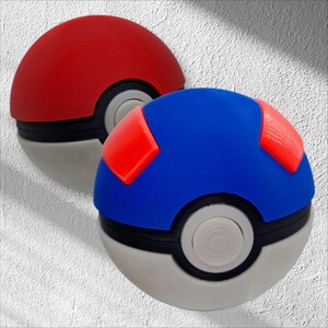 May include: Two Poke Balls, one red and one blue, with a white and black design. The Poke Balls are a popular collectible item.