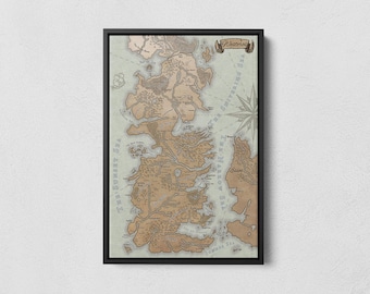 Westeros Map Print, Thrones Map Canvas, GoT Map Poster, Fantasy World Map, Famous Movie Art, Framed Map Wall Art, Vintage Map Decor