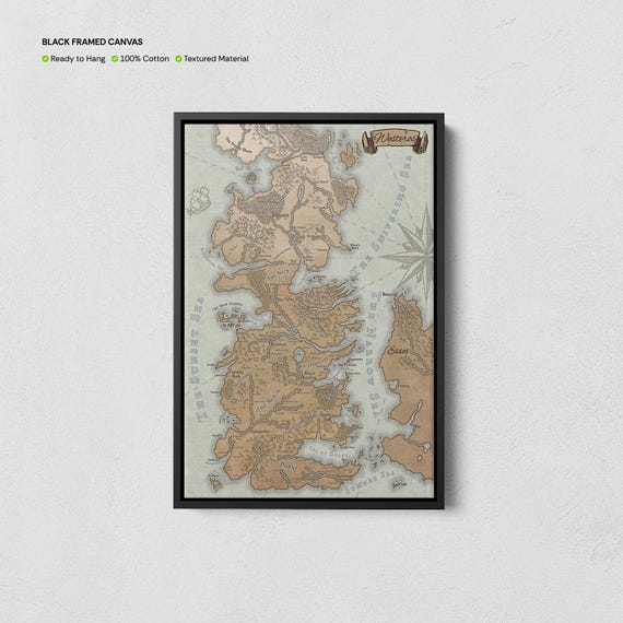 Westeros Map Print, Thrones Map Canvas, GoT Map Poster, Fantasy World Map, Famous Movie Art, Framed Map Wall Art, Vintage Map Decor