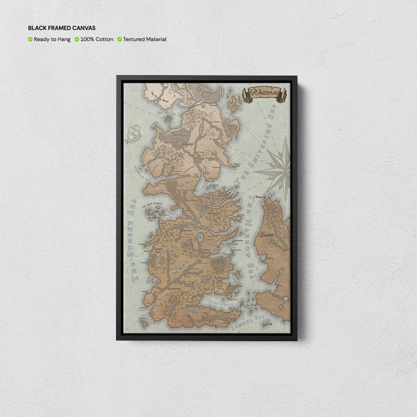 Westeros Karte Print, Thrones Karte Leinwand, Berühmte Filmkunst, Fantasy Karte Wandkunst, Vintage Karte Dekoration, Fantasy Weltkarte, GoT Karte Poster