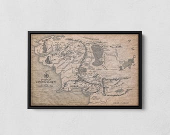 Best Fantasy Movie Series Map Canvas, Middle World Map Poster, Fantasy Map, Vintage Wall Decor, Lord in search of the ring, Cartography Maps
