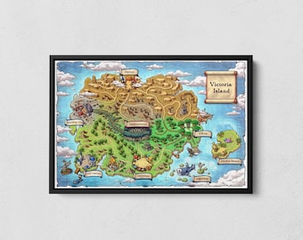Arte mural de Old Victoria Island, Impresión del mapa del mundo de Maplestory, Mapa de fantasía, Póster para gamers