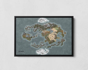 Avatar World Map Print, Map of Airbender Canvas, Anime Movie Posters, Aang Fan Gift, Uncle Iroh Poster, Fantasy Cartography Art