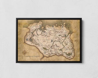 Impresión de mapa de Skyrim, mapa de The Elder Scrolls, lienzo del mapa de Tamriel, póster de la provincia de Skyrim, mapa del juego, pósteres de juegos para regalar, arte mural con mapas vintage