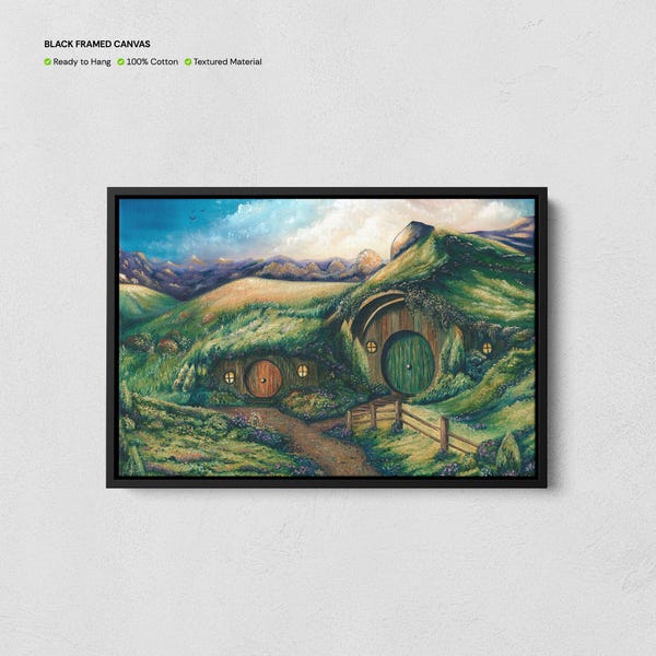the Shire Landschaft Gemälde Druck, Herr der Ringe inspiriert Kunst Leinwand, Mittelwelt, Fantasy Drucke, Hobbiton Wandkunst, Lord auf der Suche nach dem Ring