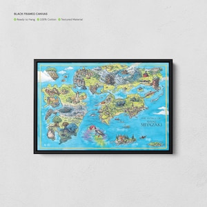 Miyazaki wereldkaart print, Japanse anime filmposter, op Ghibli geïnspireerde muurkunst, Hayao Miyazaki fan cadeau, decor ghibli