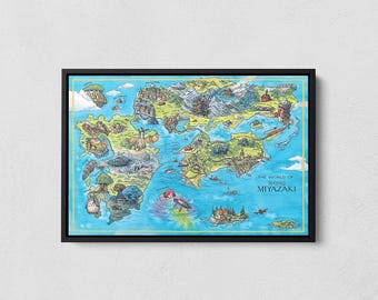 Miyazaki World Map Print, Japanese Anime Movie Poster, Ghibli Inspired Wall Art, Hayao Miyazaki Fan Gift, Ghibli Decor