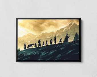 Best Fantasy Movie Canvas, Fellowship Art Poster, Fellowship Silhouette Print, Bookish Wall Art, Lord in search of the Ring Poster