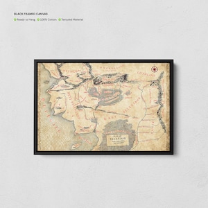 Beleriand-kaartafdruk, de Silmarillion-kaartdoek, LOTR-poster, middelste wereldkaart, LOTR-muurkunst, ingelijste fantasiekaart, LOTR-cadeau