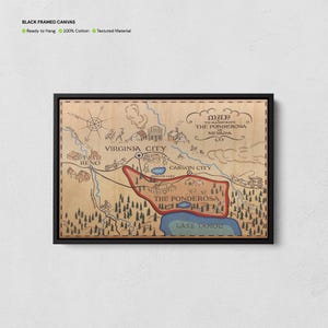 De Ponderosa-kaartposter, Nevada Ponderosa-kaartdoek, Western Ranch-kaartafdruk, Ponderosa-dennenboomkunst, vintage cartografie, kaartmuurdecor