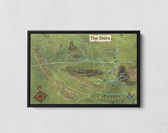 Map of Shire Print, Middle World Map Poster, Midlle Earth Map Canvas, Best Fantasy Map, Cartography Art, Lord in search of the ring