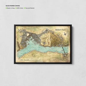 Affiche de carte de Baldurs Gate, toile de carte des royaumes oubliés, jeu vidéo, carte extra large, oeuvre d'art de carte de jeu, impression de carte de donjon et de dragons, décoration de joueur