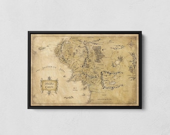 Best Fantasy World Map Wall Art, Middle World Map Poster, Fantasy Map Canvas, Vintage Decor, Lord in search of the ring, Cartography Print
