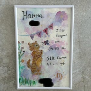 Geboortebord geboortefoto wanddecoratie cadeau foto gepersonaliseerd individueel aquarel aquarel foto jongen meisje kinderen geboorte cadeau baby