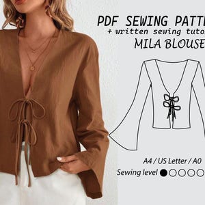 Linen Bell Sleeve Blouse Sewing Pattern: Mila Top (PDF Beginner)