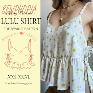 LULU Wrap Shirt/ Blouse Sewing Pattern PDF / Womans ruffle /Crop Top Pattern Women/ Summer Top Pattern, Cottage Top, Ruffled Top, Tie Up Top