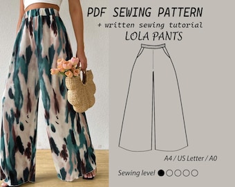 Sommerhose mit weitem Bein Schnittmuster: Einfache elastische Taille (PDF-Muster)