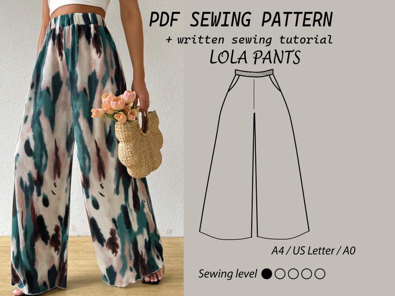 Wide Leg Summer Pants Sewing Pattern: Easy Elastic Waist (PDF Pattern ...
