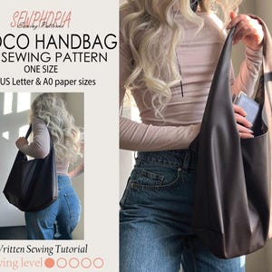 CHOCO Handbag / Beginner sewing project / DIY Handbag / Hobo Bag Pattern, Crescent Bag Sewing/ Easy Weekend Bag/ Saddle Bag PDF/ Tote Bag