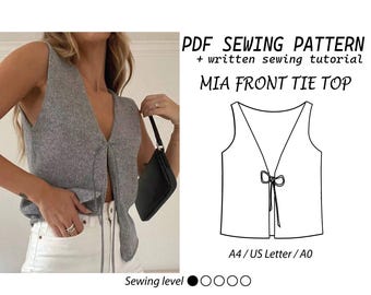 Front Tie Top Schnittmuster: 'Mia' Weste, XXS-XXXL (A4/US Letter/A0) (Digitaler Download) Anfänger Herbst