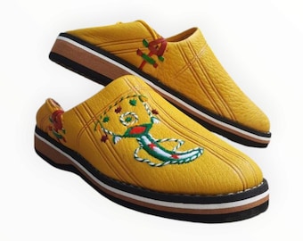 Handmade Moroccan Leather Slippers - Embroidered Babouche Shoes