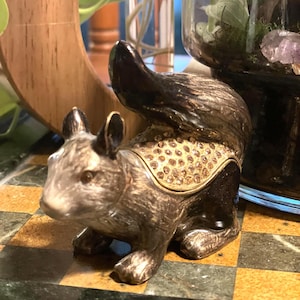 Fancy Jeweled Squirrel Trinket Box | Hinged Animal Figurine
